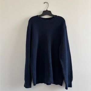 J. Crew Sweater Pullover Crew Neck Navy Blue Cotton Textured Knit Mens XL Preppy